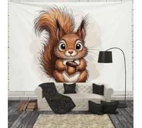 Simple Cartoon Style Tapestry Squirrel Acorn Home Decor Tapestry Dormitoryand Office DecorationBrown 40″ × 64″