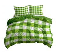 Simple Checkered Color Block Patterns 3D Printed Duvet Cover Set Super King, Green Bedding Set with 2 Pillowcases & Hidden Zipper, Soft Brushed Microfiber 3-Piece Quilt Cover for Kids Teens & Adults