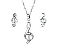 Simple Classic Singer Musician Teacher Student Treble Clef Music Note Earrings Stud & Pendant Necklace For Teen Women.925 Sterling Silver Jewelry Set