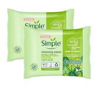 Simple Cleansing Wipes - Biodegradable Face Wipes with Vitamin B5 & E, Instantly Remove Waterproof Makeup & Pollution, Vegan, Hypoallergenic & Gentle on Skin (2Pack)