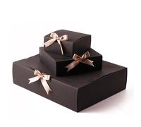 Simple Closure Gift Boxes with Ribbon and Bag! Xmas Party Wedding Eid - Black - Large - 12 Boxes Only