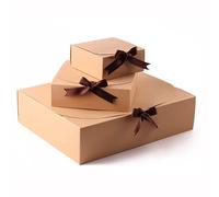 Simple Closure Gift Boxes with Ribbon and Bag! Xmas Party Wedding Eid - Kraft - Large - 1 Box Only