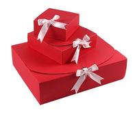 Simple Closure Gift Boxes with Ribbon and Bag! Xmas Party Wedding Eid - Red - Medium - 1 Box Only