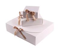 Simple Closure Gift Boxes with Ribbon and Bag! Xmas Party Wedding Eid - White - Medium - 1 Box Only