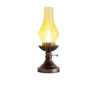Simple Country Nostalgic Kerosene Lamp Table Lamp, Wrought Iron Glass E27 Night Lamp, Suitable for Living Room Bedside Lamp, Pastoral Table Lamp with Button Switch, Bronze (Color : Yellow)