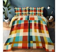 Simple Coverless Duvet Double, Reversible Abstract Gingham Checkered Coverless Duvet with Pillowcases, Colorful Warm Down Alternative Thick Comforter Set, Machine Washable Quilt 173x229cm