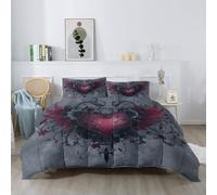 Simple Coverless Duvet Super King, Vines Wings Heart Shape Reversible Machine Washable Coverless Duvet Set with 2 Pillowcases, 7.5 Tog Grey Soft Lightweight Comforter Bedding 260 x 220 cm