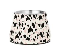 Simple Cow Print Pattern Vector Art Style White Background Pastel and White Dogs Food Bowls with Stand Stainless Steel Pets Bowl Stand for Slow Feed Dogs Whisker Friendly
