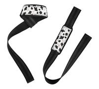 Simple Cow Print Pattern Vector Art Style White Background Pink And White Wrist Bands And Lifting Straps 66cm Neoprene Padded Pair Of Gym Straps For Powerlifting