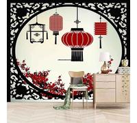 Simple Creative Red Lantern Flower Art 3D Wallpaper Easy Install Feature Office Living Room Sofa Bedroom TV Background Wall Decoration-250cm×170cm