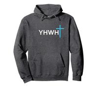 Simple Cross YHWH Yahweh Christian Jesus Name Pullover Hoodie, Adult Unisex, Dark Heather Grey, Medium