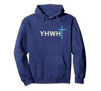 Simple Cross YHWH Yahweh Christian Jesus Name Pullover Hoodie, Adult Unisex, Navy Blue, XX-Large