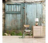 Simple Cubic Retro Blue Wooden Door 3D Wallpaper Easy Install Feature Office Living Room Sofa Bedroom TV Background Wall Decoration-430cm×300cm