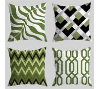 Simple Cushion Covers 45x45 cm Set of 4, Outdoor Cushions Waterproof Linen Square Throw Pillow Cases Green Sofa Cushion Covers, with Invisible Zipper for Garden Patio Bench Outside Furniture R-412