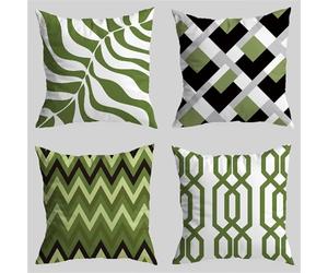 Simple Cushion Covers 45x45 cm Set of 4, Outdoor Cushions Waterproof Linen Square Throw Pillow Cases Green Sofa Cushion Covers, with Invisible Zipper for Garden Patio Bench Outside Furniture R-412