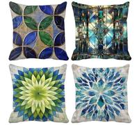 Simple Cushion Covers 50 x 50 Set of 4, Outdoor Cushions Abstract Sofa Pillows Covers, Square Waterproof Linen Decorative Pillows with Invisible Zipper for Garden Furniture Home Decor Gifts y12-2