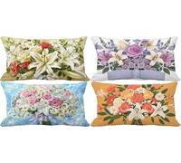 Simple Cushion Covers 60 x 80 Outdoor Cushions Waterproof Linen Set of 4 Rectangle Decorative Pillows Cover Flower Pattern Design with Invisible Zip Livingroom Sofa Home Decor, Gifts for Women y-q21H