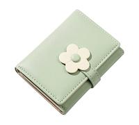 Simple Cute Flower Student Purse for Women, Short Triple Purse (Green, One Size)