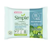 Simple Daily Skin Detox Clear + Matte Biodegradable Wipes with vitamin B3 cleansing make-up remover for oily skin 20 wipes