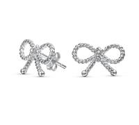 Simple Dainty Twist Rope Cable Ribbon Birthday Present Bow Stud Earrings For Women Teens .925 Sterling Silver