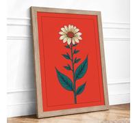 Simple Daisy Botanical Framed Wall Art Print A3 (42×29.7cm) Oak, Wall Decor for Living Room, Bedroom, Office & Home, Ready to Hang, Art Gift