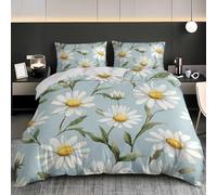 Simple Daisy Print Duvet Cover Set Bedding Sets Double 79x79 inch Soft and Breathable Brushed Microfiber Light Blue Duvet Cover 3 Pieces For Kids Adult Comfort Bedding Sets