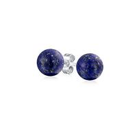 Simple Dark Blue Lapis Lazuli Gemstone Round Circle Ball Stud Earrings For Women For Men .925 Sterling Silver 6MM