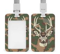Simple Deer on Camouflage ID Badge Holder Retractable Clip Card Holder Card Protector Name Badge Name Tag for Work Office Doctor Nurse