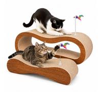 Simple Deluxe 2 in 1 Cats Scratching Pads, Large Horizontal Cardboard Cat Scratcher with 2 Plug-in Teaser Wand, 100% Recyclable & Reversible Scratching Board