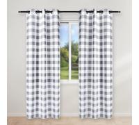 Simple Deluxe Buffalo Check Blackout Curtains Panels for Living Room, Bedroom Farmhouse Courtyard Style Room Darkening Thermal Insulated Plaid Grommet Curtain, 37" W x 84" L, White and Gray