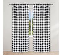 Simple Deluxe Buffalo Check Blackout Curtains Panels for Living Room, Bedroom Farmhouse Courtyard Style Room Darkening Thermal Insulated Plaid Grommet Curtain, 37" W x 84" L, Black and White