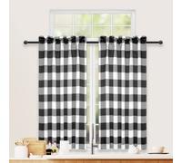 Simple Deluxe Buffalo Plaid Check Kitchen Tier Curtains, Short Small Window Gingham Curtain for Cafe, Bathroom, Kitchen Rod Pocket Curtains, 26'' W x 36'' L, Black and White