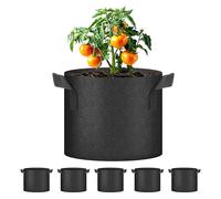 Simple Deluxe Grow Bags 5 Gallon 5 Pack Planter Pots with Handles, Thickened Nonwoven Fabric Aeration Cloth Bag, Heavy Duty Gardening for Tomoato, Potato, Vegetable, Herbs and Flowers, Black