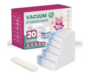 Simple Deluxe Vacuum Storage Bags 20 Pack Multi-Size Bundle | 4x Jumbo(70x100cm)/4x Large/4x Medium/4x Small/4x Roll-Up Bags with Hand Pump for Underbed Storage, Seasonal Clothes & Duvets
