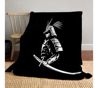 Simple Design Blanket Warm King Size Super Soft Blanket Black Soft Anti-Pilling Flannel For Adults & Kids 3D Ancient Japanese Samurai Print (87"×94")