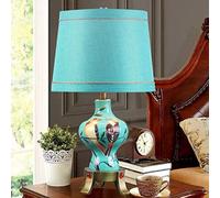 Simple Desktop Lights Oriental Traditional Classic Ceramic Nightstand Light Livingroom Bedside Table Lamp, Tall Desk Lamp with TC Fabric Lampshade (Color : Green) (Blue Green)