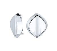 Simple Diamond Shape Polished Concave Clip On Earrings For Women Non Pierced Ears .925 Sterling Silver Alloy Clip