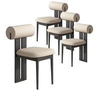 Simple Dining Chair Set of 4, French Solid Wood Chairs with Soft Cushion, Armless Makeup Chair with Backrest, Perfect for Dining Room & Living Room Decor