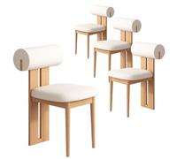 Simple Dining Chairs, Set of 4 French Solid Wood Dining Chairs, Upholstered Makeup Chair with Backrest, Armless Design, Perfect for Dining Room & Living Room Decor