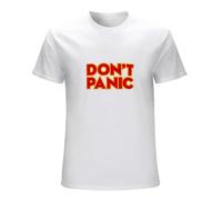 Simple Don't Panic Hitchhiker's Guide to The Galaxy Men Cotton T-Shirt Short Sleeve White Clothes Tees L