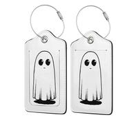 Simple Doodle of The Ghost Luggage Tag for Suitcase 2 Pack Leather Luggage Tag with Privacy Flap Name Id Label and Metal Loop for Women Men Travel