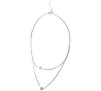 Simple Double Layer Clavicle Chain Necklace with Imitation Pearl Love Heart (Silver) Durability