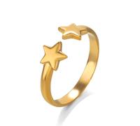 Simple Double Stars Wrap Open Statement Ring for Women Fashion Cute Lucky Star Thin Tiny Band Stacking Expandable Knuckle Finger Adjustable Rings Engagement Eternity Promise Jewelry Birthday Gifts