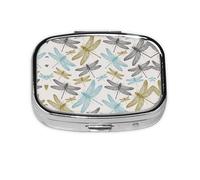 Simple Dragonfly Print Pill Box 2 Compartment Medicine Pill Case,Portable for Pocket Or Purse Pill Box Decorative Metal Medicine Organizer