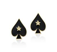 Simple Drop Oil Pentagon White Zirconium Spade Love 925 Silver Earrings Solitaire Poker Plated 9K Gold Earrings Female