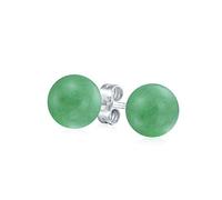 Simple Dyed Gemstone Green Aventurine Round Ball Stud Earrings For Women .925 Sterling Silver 10MM