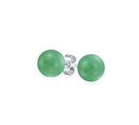 Simple Dyed Gemstone Green Aventurine Round Ball Stud Earrings For Women .925 Sterling Silver 6MM