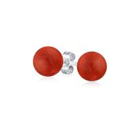 Simple Dyed Red Natural Carnelian Ball Round Stud Earrings For Women .925 Sterling Silver 8MM