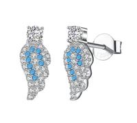 Simple Earrings for Women, 925 Earrings Studs Silver Cubic Zirconia Angle Wing Turquoise 14X6mm for Lesbian Anniversary Jewelry Upgrade