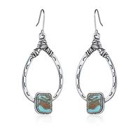 Simple Earrings for Women, Silver Earrings Dangle Turquoise Cutout Teardrop Vintage Style for Lesbian Prom Jewelry Upgrade